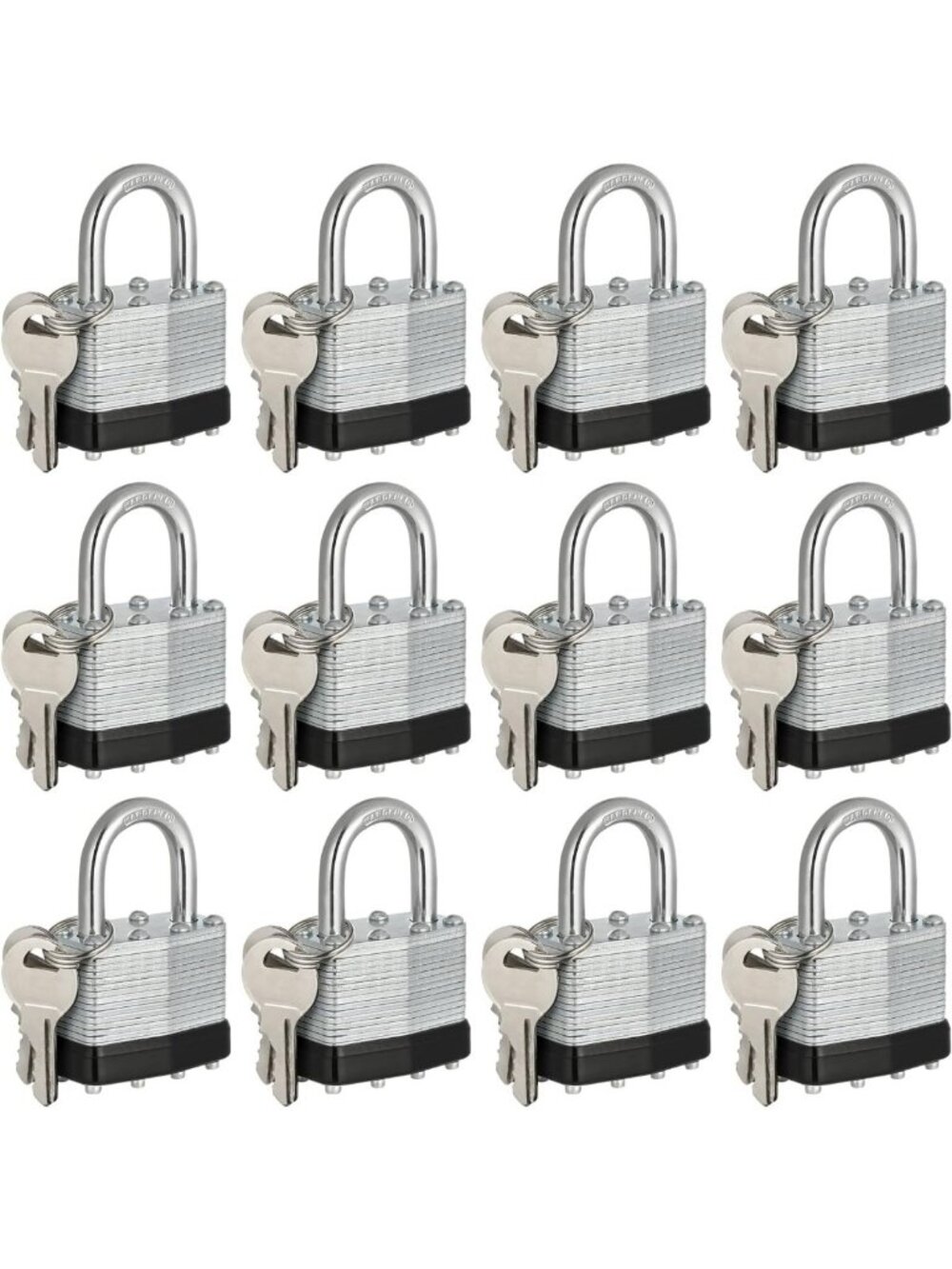 Keyed Alike Padlocks Set of 12 - Nickel Plated, 1-Inch Shackle for Storage